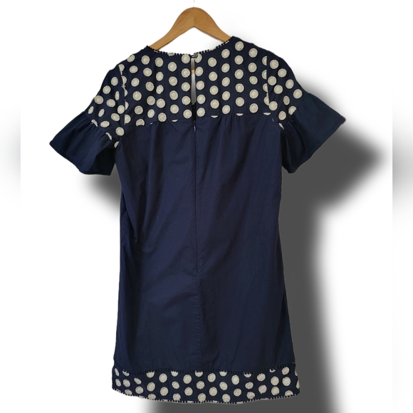 🌿J Crew Womens size 2 Dress Back Zip Ruffle Sleeve Navy Blue White Fring - Picture 8 of 10